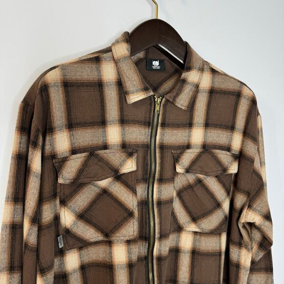 G59 Records g59 Zip up Embroidered Flannel Brown Shirt Grunge Men's L - Picture 2 of 12